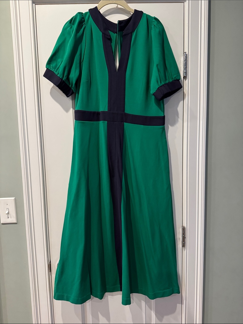 Boden Green Midi Dress with Navy Trim - Picture 2 of 5